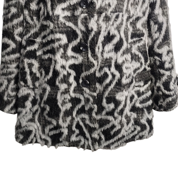 Chokolat Coat Women's Black Gray Wool Blend Faux Fur Coat Size L - Picture 4 of 9